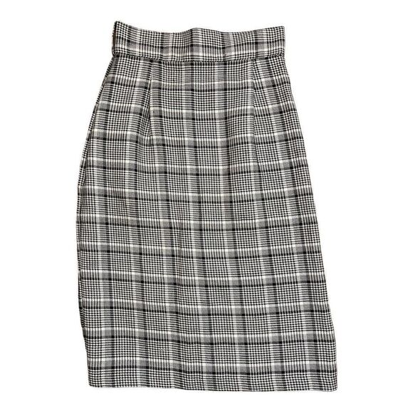 Vintage 90s Danielle B High Waist Black White Checked Skirt Women's Small Midi - Picture 1 of 6